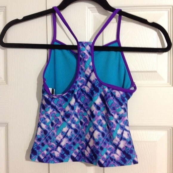 SPEEDO Girl's Size 8 Mermaid Tankini Bikini Top Swim Purple Green Watercolor - Picture 4 of 7